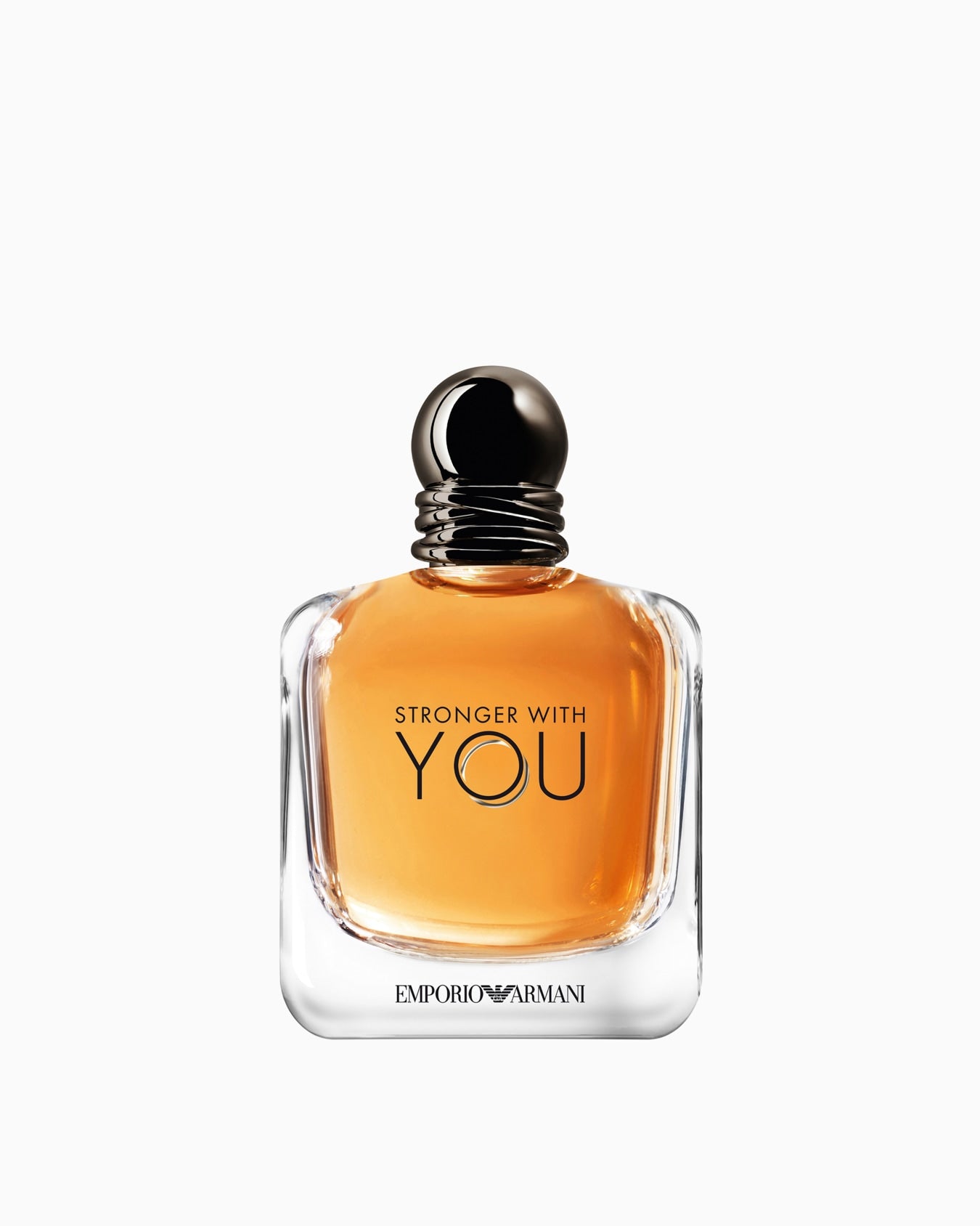 Emporio Armani Stronger With You 100mL Eau de Toilette bottle, a modern men's fragrance with notes of cardamom, pink pepper, sage, vanilla, and chestnut.