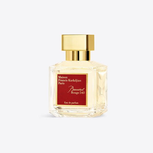 Baccarat Rouge 540 Eau de Parfum 70mL bottle, a luxurious fragrance with notes of amberwood, saffron, jasmine, and cedarwood.