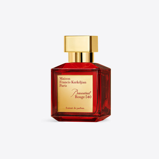 Baccarat Rouge 540 Extrait de Parfum 70mL bottle, a luxurious fragrance with amberwood, saffron, jasmine, and cedarwood notes.