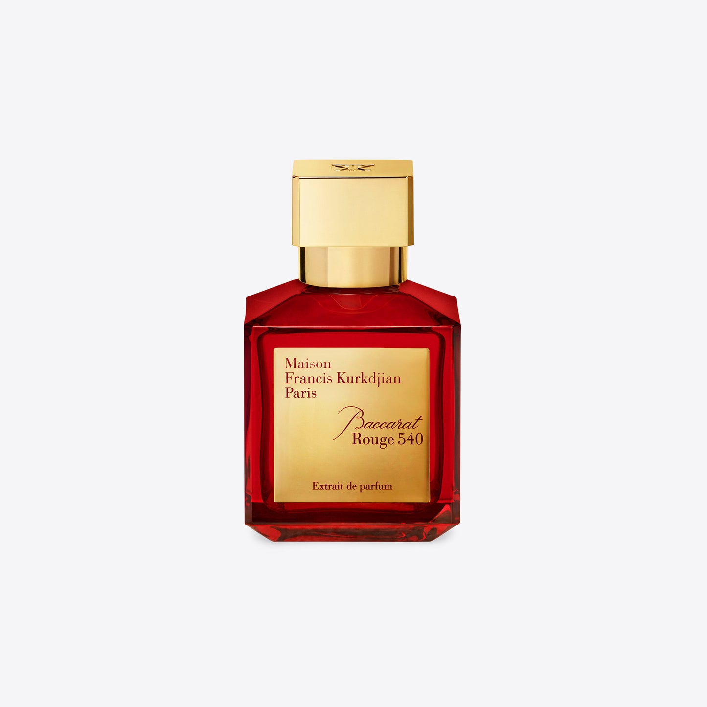 Baccarat Rouge 540 Extrait de Parfum 70mL bottle, a luxurious fragrance with amberwood, saffron, jasmine, and cedarwood notes.