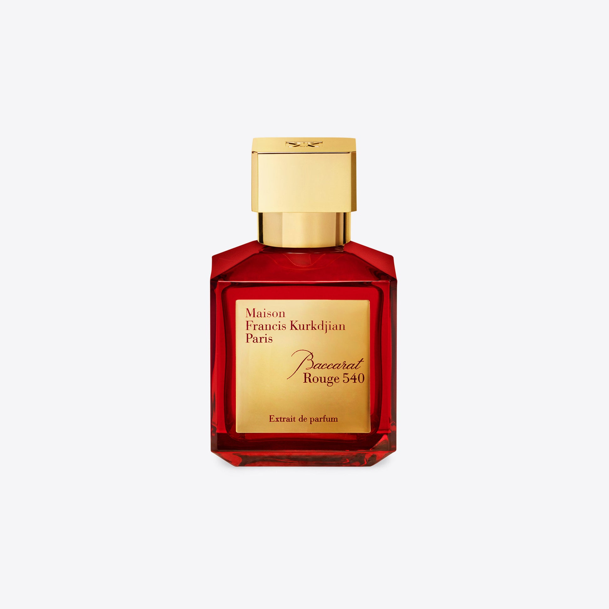 Baccarat Rouge 540 Extrait de Parfum 70mL bottle, a luxurious fragrance with amberwood, saffron, jasmine, and cedarwood notes.
