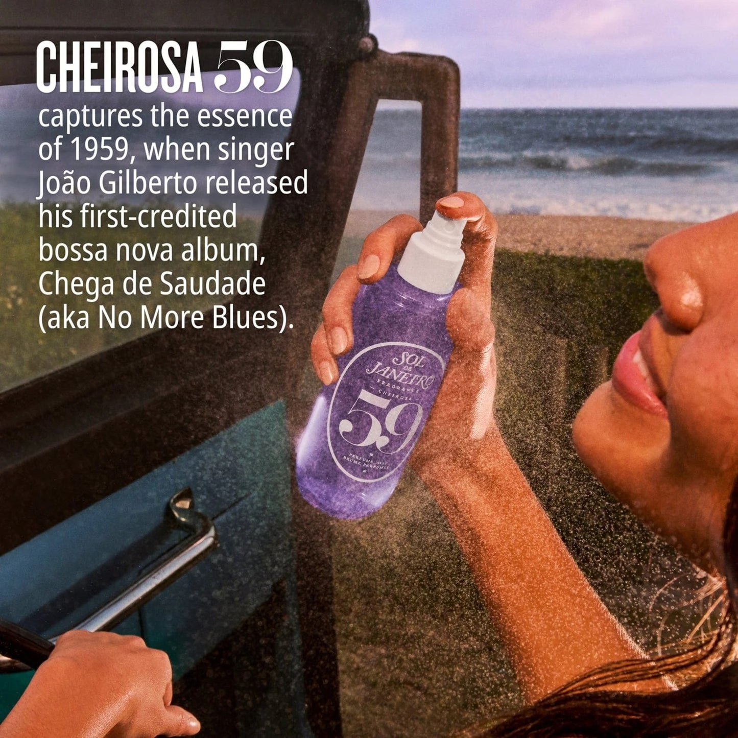 Sol de Janeiro Cheirosa 59 Hair & Body Fragrance Mist 90mL, a tropical scent with notes of vanilla, macadamia, and white chocolate, perfect for on-the-go freshness.
