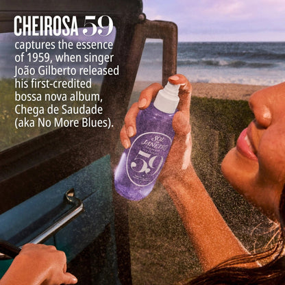Sol de Janeiro Cheirosa 59 Hair & Body Fragrance Mist 90mL, a tropical scent with notes of vanilla, macadamia, and white chocolate, perfect for on-the-go freshness.